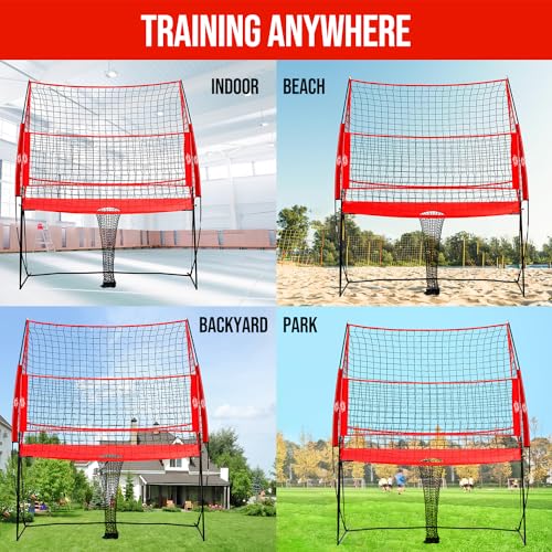 PLAYAPUT Volleyball Training Equipment Net,Height Adjustable Volleyball Practice Net Station for Serving,Spiking, Hitting,with Carryingbag Easy Assembly & Storage Great for Indoor/Outdoor