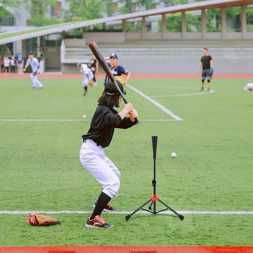 FDLS Baseball Batting tee for Adults and Youth Teens, Portable Tripod Stand Base Tee Easy Adjustable Height 26 to 39 inches for Hitting Training Practice, with 2 Rubber Tops & Carrying Bag