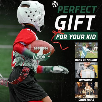 HANDLANDY Youth Football Gloves, Kids Sticky Receiver Gloves,Super Grip Football Glove Best Gift for Boys,Girls - color: White and Green, size: X-Small-Youth