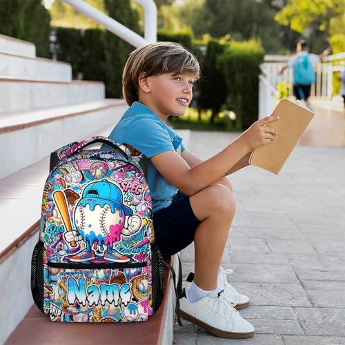 Kids Backpack for Boys Custom Baseball Drip Backpacks for Kids Teens Team, Lightweight Large Capacity Cool Back to School Supplies - color: White