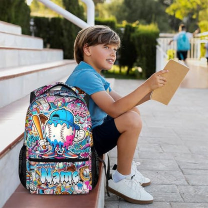 Kids Backpack for Boys Custom Baseball Drip Backpacks for Kids Teens Team, Lightweight Large Capacity Cool Back to School Supplies - color: White