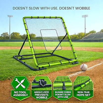 Baseball Rebounder Net 4x4.5 Ft Pitchback Trainer Bounce Back Fielding Net for Baseball and Softball Rebound Solo Practice with 3 Ball Return Angles