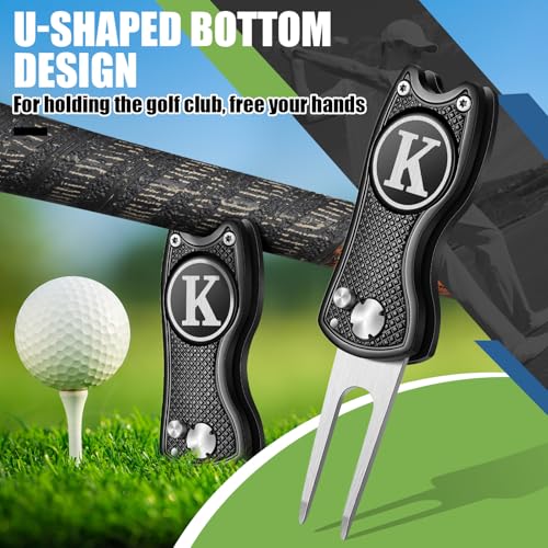Golf Divot Repair Tool with Letter Custom Monogrammed Initial Ball Marker Divot Tool New Year Golf Gifts Foldable Metal with Magnetic Putt Alignment for Men Father Golfer - color: Black, style: Letter K