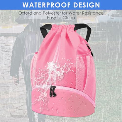 BROTOU Soccer Bags, Football Backpack, Volleyball Bag, Drawstring Backpack with Ball and Shoe Compartment, Football bags for Equipment Swim Gym Bag - color: Light Pink