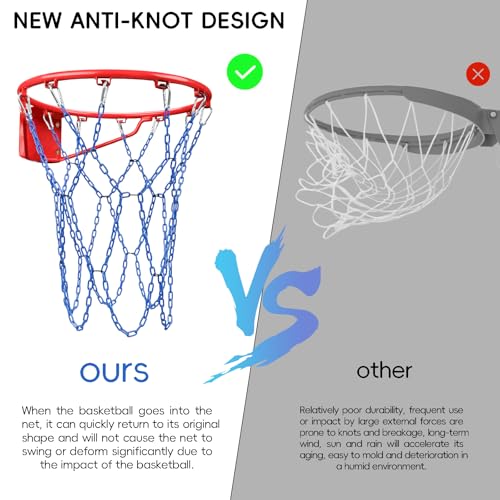 Basketball Net Heavy Duty Replacement,Carbon Steel Chain Basketball net, Anti-Rust Use Indoor Outdoor Standard 12 Loops Hoop - color: Blue