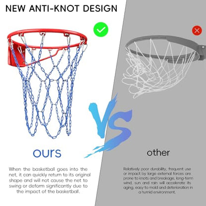 Basketball Net Heavy Duty Replacement,Carbon Steel Chain Basketball net, Anti-Rust Use Indoor Outdoor Standard 12 Loops Hoop - color: Blue