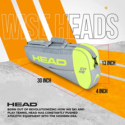 HEAD Core 3R Pro Tennis Racquet Bag - Holds 3 Racquets, Adjustable Strap - color: Grey/Yellow