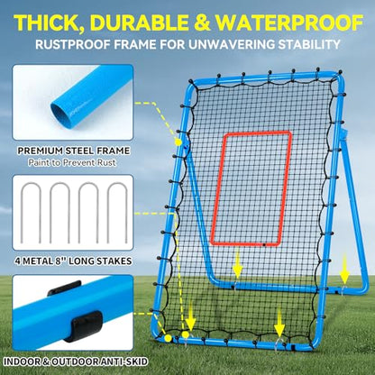 6-Angle Adjustable Volleyball Rebounder Net 7x4 ft with PU Volleyball and Stakes - Bounce Back Training Equipment for Practicing Volleying, Bumping, Spiking, Easy Set Up & Steady for Multi Sports