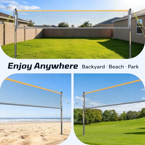 Haokelball Outdoor Badminton Net Set with Anti-Sag Winch System - 20ft Badminton Net, 4 Rackets, 4 Shuttlecocks & Carry Bag, Badminton Set for Backyard, Grass, Beach, Holiday Games - color: Gray
