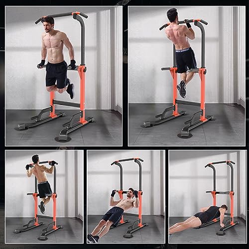 Z ZHICHI Pull Up Dip Station For Home Gym Strength Training Fitness Workout Station Chin-Ups Push-Ups Pull-Ups Dip-Ups 330LBS T055CDC - color: orange