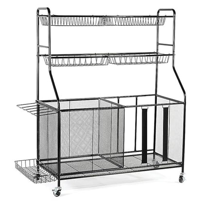 HOME IT Garage Sports Equipment Organizer - Garage Ball Storage Rack Organizer Holder with Baskets, Rolling Wheels & Breaks - Large Capacity Heavy Duty Steel Ball Storage Cart