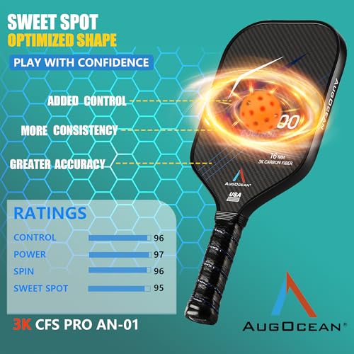 Pickleball Paddle,Pickleball Paddles-3K Raw Carbon Fiber Pickle Ball Paddle Surface with Great Grit & Spin,T700 Pickleball Racket with Excellent Power,Control and Balance,USAPA Approved - color: Black Blue