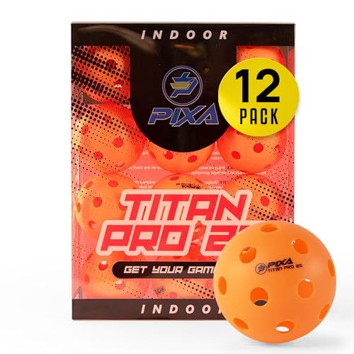 PIXA Titan Pro 26 Indoor Pickleball - USAPA Approved, Durable Indoor Pickleballs, Consistent Bounce, Smooth Flight, Ideal for Competitive Play- Packs of 3, 6, 12, 50 - color: Bright Orange, size: 12 Pack