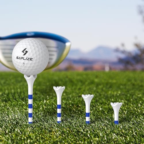 SAPLIZE Upgraded 4-Prong Golf Tees Plastic, 50/100/120/200 Pack (1-1/2", 2-3/4'', 3-1/4"), Engineered to Reduce Friction & Side Spin, Unique Golf Gifts for Golfers - color: Blue (100pcs, 3-1/4'') & White (20pcs, 1-1/2'')