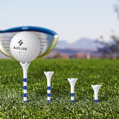 SAPLIZE Upgraded 4-Prong Golf Tees Plastic, 50/100/120/200 Pack (1-1/2", 2-3/4'', 3-1/4"), Engineered to Reduce Friction & Side Spin, Unique Golf Gifts for Golfers - color: Blue (100pcs, 3-1/4'') & White (20pcs, 1-1/2'')