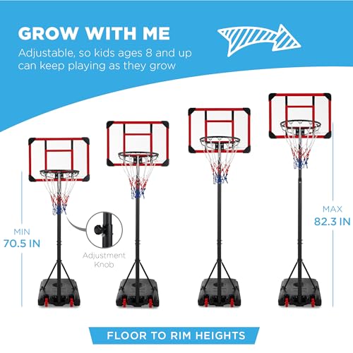 Best Choice Products Kids Height-Adjustable Basketball Hoop System, Portable Game w/Wheels, Fillable Base, 70.5in to 82.3in Height
