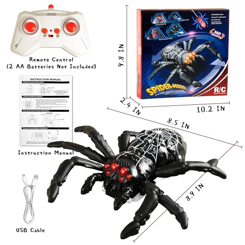 Wall Climbing Remote Control Spider, Rechargeable RC Wall Crawler Spider Robot with High Speed & 360° Rotation, Funny Prank Toys Gifts for Boys & Girls Age 3+ (Black) - style: black webbed spider