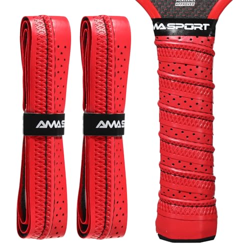 AMA SPORT Pickleball Paddle Grip Tape 2 Pack Pickleball Overgrip Replacement Grip Wrap for Pickleball Rackets Anti-Slip Grip Ridge Easy Installation and Long-Lasting Performance - color: Red