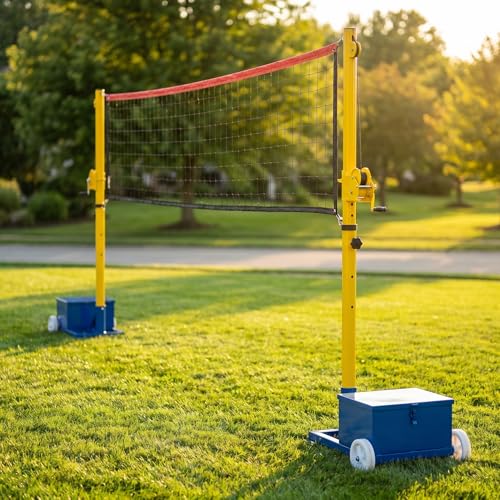 Adjustable Volleyball/Badminton Net with Wheels, 4 Heights (5ft-6.8ft), Portable Poles for Kids & Adults, Perfect for Backyard Games & Sports Events