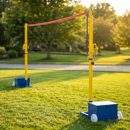 Adjustable Volleyball/Badminton Net with Wheels, 4 Heights (5ft-6.8ft), Portable Poles for Kids & Adults, Perfect for Backyard Games & Sports Events