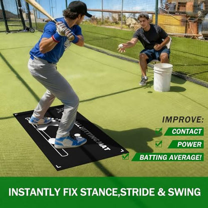 Baseball Training Mat, Baseball and Softball Batter Stance Hitting Mat, Improve Posture, Batting Mat with Toes Facing Place, Silent Anti-Skid, Baseball Training Equipment, 35.4 * 23.6 Inch - color: Black B