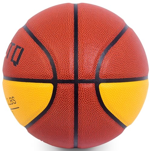 KUYOTQ 3LBS/3.3LBS/2.2LBS Weighted Heavy Training Basketball 29.5/28.5" in and Outdoor Improving Handling Dribbling Passing Rebounding Skill Composite Size 7/6 Weighted Training Basketball Equipment - color: Brown+Yellow, size: Size 6 Women & Youth - 28.5
