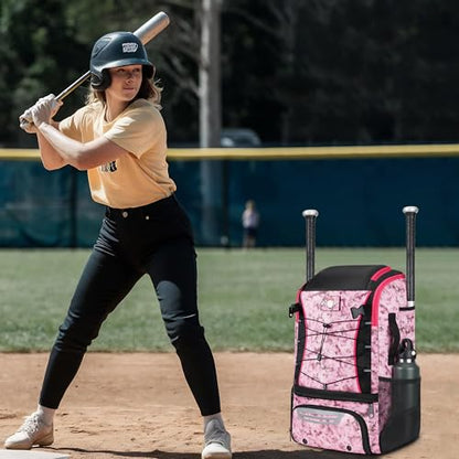 VBK Softball Bag for Girls,Kids Baseball Bag,Baseball Backpack for Boys,Tball Bag,Softball Equipment with Shoes and Ball Compartment - color: Pink