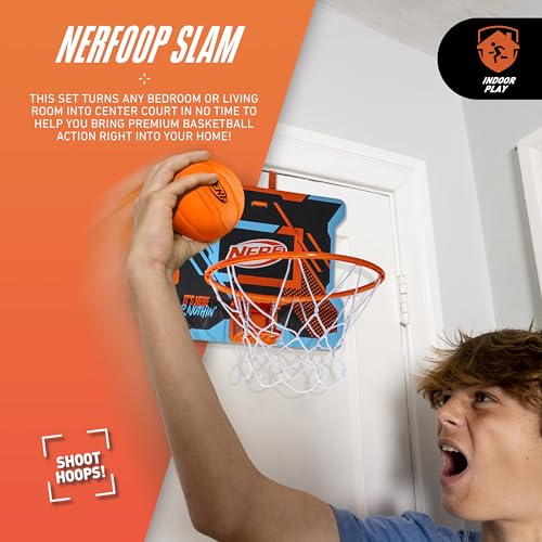 NERFOOP Slam Mini Basketball Hoop Set - Pro Hoop Mini Basket Set with NERF Foam Basketball - Spring Loaded Rim Great for Dunking - Perfect Bedroom + Office Accessory