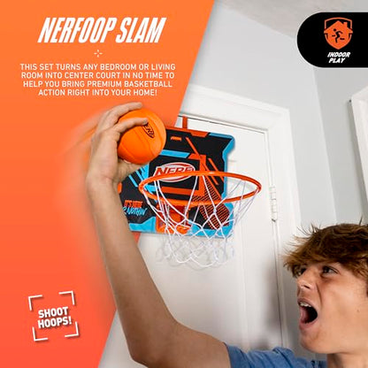 NERFOOP Slam Mini Basketball Hoop Set - Pro Hoop Mini Basket Set with NERF Foam Basketball - Spring Loaded Rim Great for Dunking - Perfect Bedroom + Office Accessory