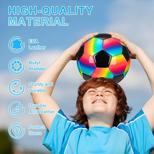 Retisee 2 Pcs Rainbow Soccer Ball with Pump Official Size Indoor Outdoor Soft Inflatable Soccer Sport Gift for Adult for Practice Game Back to School - size: Size 5