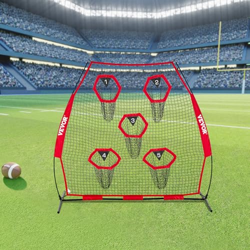 VEVOR 7 x 7 ft Football Throwing Net,Quarterback Training Equipment with 5 Target Pockets ,Includes Straps and Portable Carry Case, Improve QB Throwing Accuracy