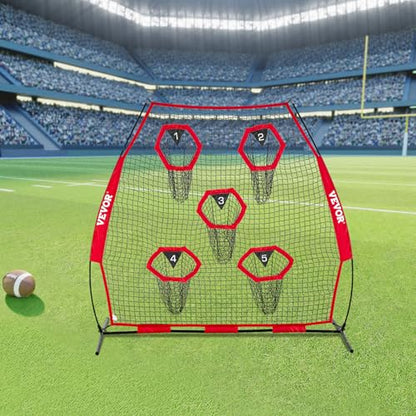 VEVOR 7 x 7 ft Football Throwing Net,Quarterback Training Equipment with 5 Target Pockets ,Includes Straps and Portable Carry Case, Improve QB Throwing Accuracy