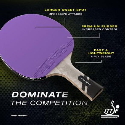 PRO-SPIN Ping Pong Paddles – ITTF Approved Professional Table Tennis Rackets with Carbon Fiber for Superior Control | 7-Ply Blade, Premium Rubber, 2.0mm Sponge - color: 1-Pack | Violet