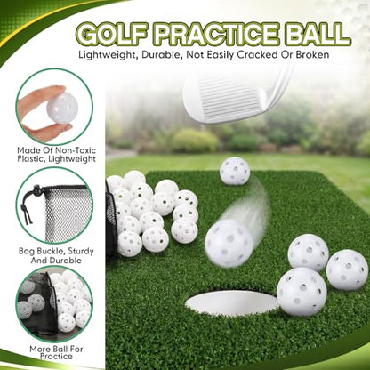 300 Pcs Plastic Practice Golf Ball 42mm PU Foam Balls with Mesh Bag Hollow Limited Flight Training Ball for Backyard, Driving Range, Golf Swing Practice, Bright High Visibility