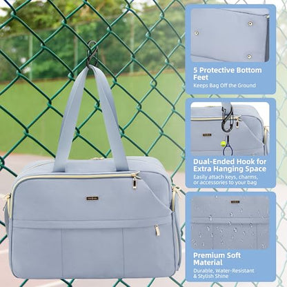 Tennis Bag for Women with Shoe Compartment, Large Tennis Racket Bag Fits 2 Racquets, Pickleball Gym Sports Tote with Shoulder Strap & Water Bottle Pocket - color: Blue
