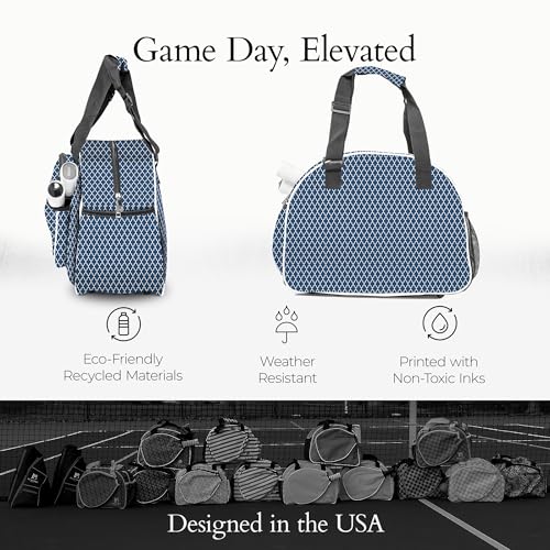 Pik’le’Ball Sport Premium Women's Pickleball Bag – Stylish and Versatile Sports Bag with Water Bottle Holder, Padded Paddle Pocket, and Spacious Design (fits 2+ Paddles!) - color: Classy Blue
