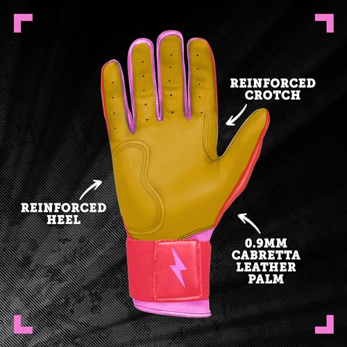 BRUCE BOLT Signature Series Long Cuff Batting Gloves - Pro-Athlete Collection - Adult & Youth Sizes - color: Bader/Pink, size: Small