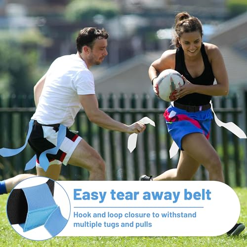 Flag Football Belts, 14 Player Flag Football Set with 42 Flags for Adults Youth Kids, Sports Training Competition - color: Blue & White, 14 Player, 42 Flags