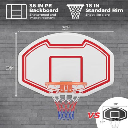 GYMAX Wall Mounted Basketball Hoop, 36" x 24" Shatterproof Backboard and 18 Inch Rim, Mini Basketball Hoop Indoor Outdoor for Home Door Youth Adults