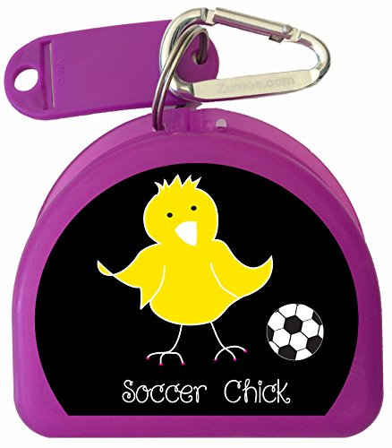 Soccer Chick Retainer and Mouthguard Case with Carabiner, Durable Mouthguard Case for Sports, Teeth Aligner Retainer Holder for Travel and Protection, Ideal for Secure Storage - Purple - color: Purple