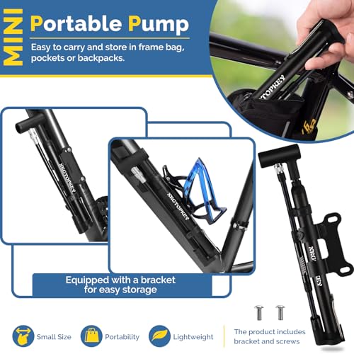 Bike Pump with Gauge, Floor Stand Mini Bike Pump 120 PSI with Foot Rest for Stable Inflation, Dual Valve Schrader Presta, Bicycle Tire Inflator for Fast Emergency Repair on MTB and Road Bike