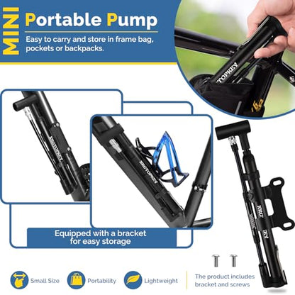 Bike Pump with Gauge, Floor Stand Mini Bike Pump 120 PSI with Foot Rest for Stable Inflation, Dual Valve Schrader Presta, Bicycle Tire Inflator for Fast Emergency Repair on MTB and Road Bike