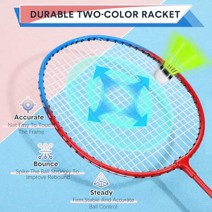 12 Pack Badminton Rackets Set Including Badminton Racquets, Nylon Shuttlecocks and Carry Bag for Outdoor Backyard Games Beginners - color: Red-Blue