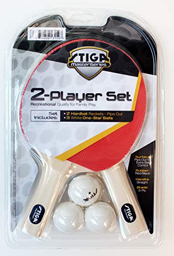 STIGA Master Series Recreational-Quality Classic Table Tennis Set for Family Play Includes 2 Rackets and 3 White 1-Star Balls (2 Player)