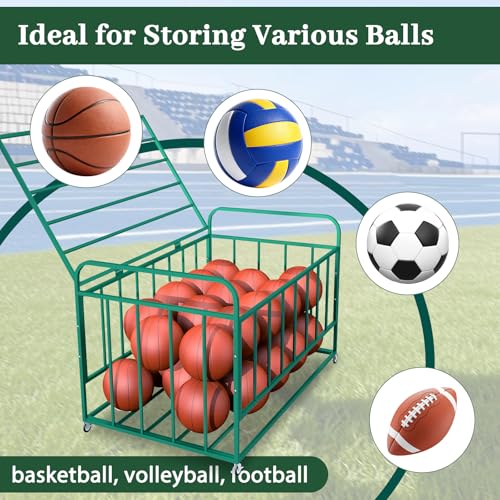 Ball Storage Cart, Basketball or Volleyball Storage Bin with Wheels, Durable Rolling Exercise Ball Cart Holder, Basketball Holder Cage for Indoor and Outdoor, Gym, School, Club - size: ‎Hold 45 Balls-7 43.3 in*25.6 in*27.6"