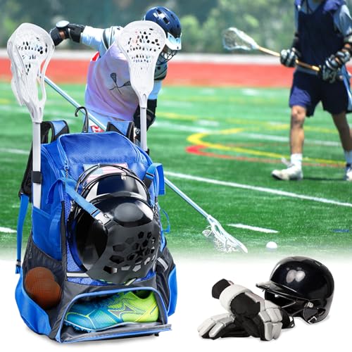 2-in-1 Baseball & Lacrosse Backpack for Youth, Boys, Adults - Bat and Softball Equipment Bag With Glove Holder, Helmet, Shoes Compartment - T-Ball Accessories and Baseball Gifts