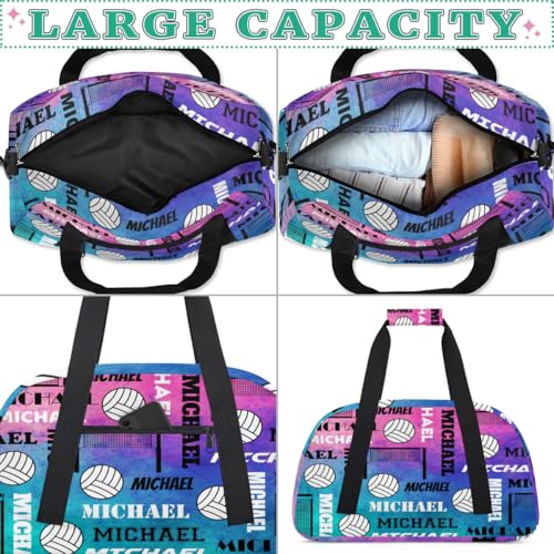 Custom Volleyball Gym Bag Duffel Bag for Women Men, Personalized Name Sport Bag Overnight Bags Customized Travel Weekender Bag, Pink Blue Glitter - color: Pink Blue Glitter