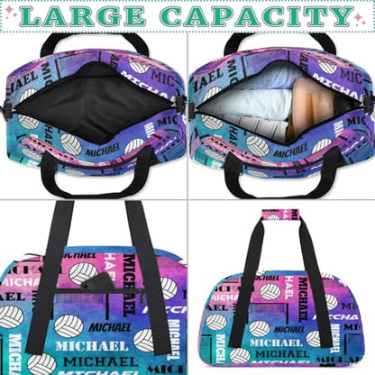 Custom Volleyball Gym Bag Duffel Bag for Women Men, Personalized Name Sport Bag Overnight Bags Customized Travel Weekender Bag, Pink Blue Glitter - color: Pink Blue Glitter