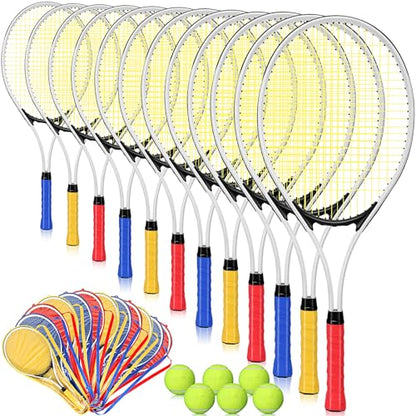 12 Pcs Tennis Rackets for Adult Recreational 12 Players 27'' Tennis Racket Set with 6 Balls Lightweight Tennis Rackets Bulk for Women Men Tennis Training and Beginner with Overgrip and Bag