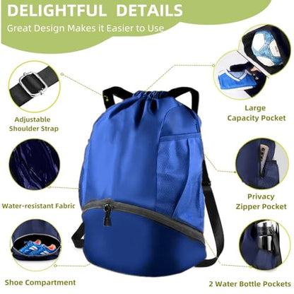 Soccer Bags, Waterproof Drawstring Gym Backpack for Baskestball Rugby Volleyball Yoga, Large Capacity Sports Bag - color: Blue